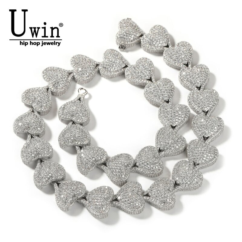 Uwin Heart Chain Necklaces For Women Full Pave Cubic Zirconia Iced Out Fashion Personalized Hiphop Jewelry Necklace Gifts