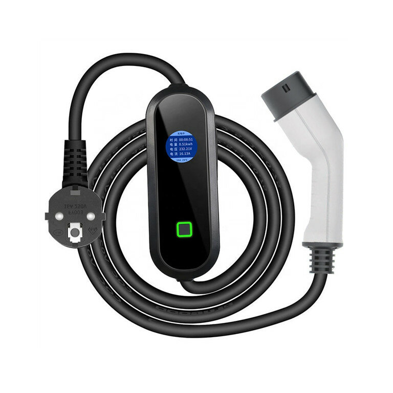 Screen-Display 16A AC Ev Charger 3.5KW EVSE Adjustable Current Portable Electric Vehicle Car Type 2 IEC62196 Type 1 J1772