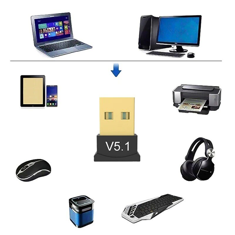 Adaptor USB Nirkabel Bluetooth 5.1 Adaptor Penerima Musik Pemancar Bluetooth untuk Laptop PC