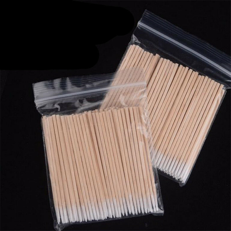 500/1000PCS Lint Free Micro Brush Wood Cotton Swab Eyelash Extension Tools Ear Care Cleaning Wood Sticks Cosmetic Cotton Swab 2#