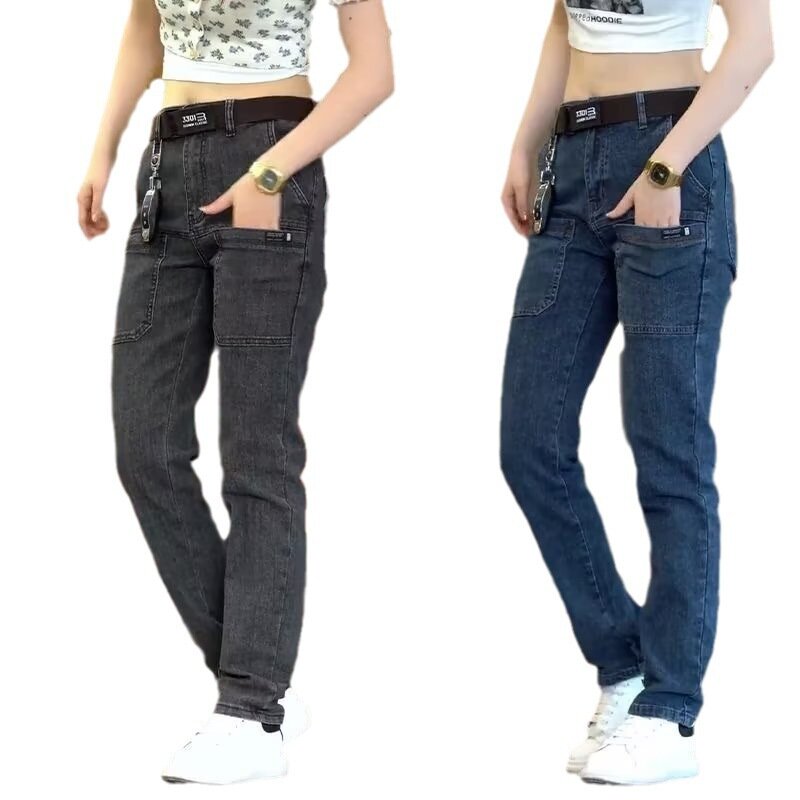 Джинсы 2024 новые корейские мужские узкие джинсы Y2k винтажные синие карго джинсовые брюки с карманами Мужская повседневная Уличная одежда Джинсы брюки одежда