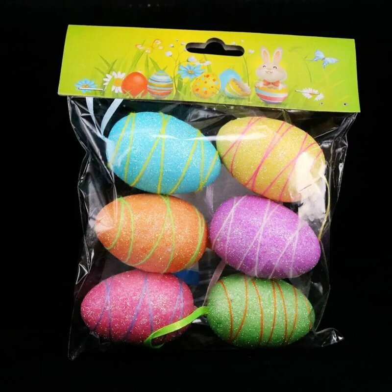Set telur Paskah busa Kelinci Paskah, dekorasi pesta telur Paskah warna-warni bunga titik telur lukisan Paskah, kerajinan DIY