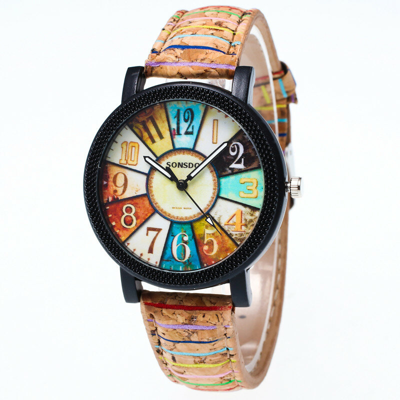 Harajuku-Reloj analógico de cuarzo para Mujer, pulsera de cuero con patrón de grafiti, envío gratis, nuevo, 2023