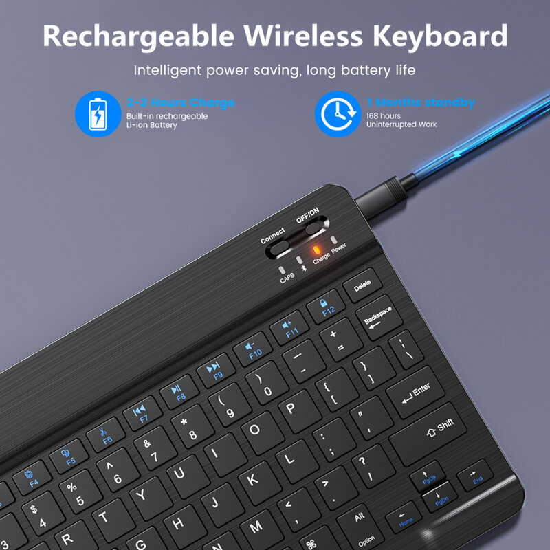 Mouse Keyboard tanpa kabel, papan ketik Bluetooth tanpa kabel dapat diisi ulang untuk IOS Android Windows Tablet untuk iPad Air Mini Pro Inggris Rusia