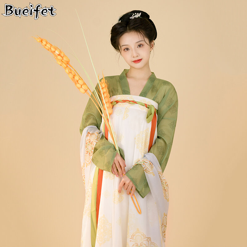 ชุดจีนโบราณผู้หญิงชุดฮั่นฝูชุดนางฟ้าราชวงศ์ถังแบบดั้งเดิมชุดการแสดงที่สง่างาม