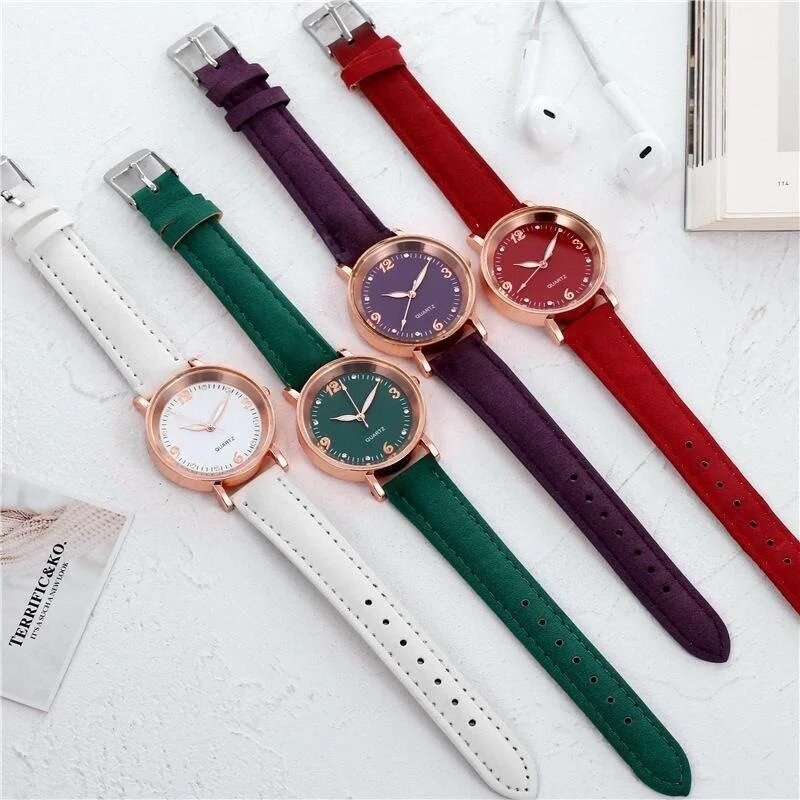 Relógio de quartzo simples feminino, pulseira de couro, pulseira casual, moda popular
