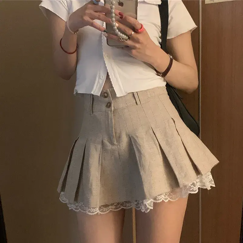 Rok Mini untuk pakaian wanita Y2k lipit gaya Korea musim panas manis muda Chic modis semua cocok SETIAP HARI desain baru gadis