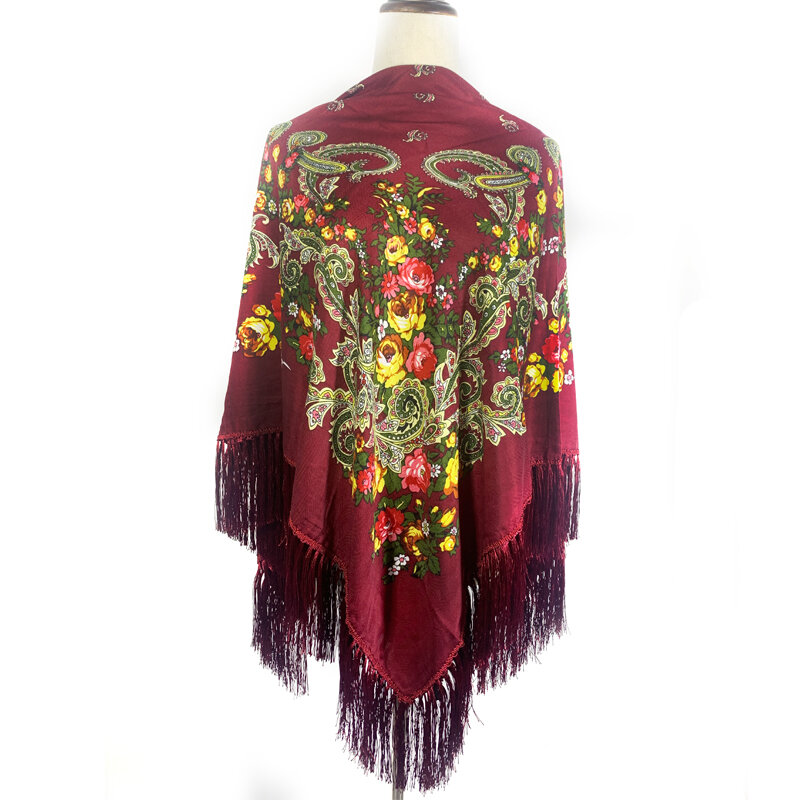 Роскошный женский шарф с принтом в русском стиле, шаль с кисточками, практичный многофункциональный шарф