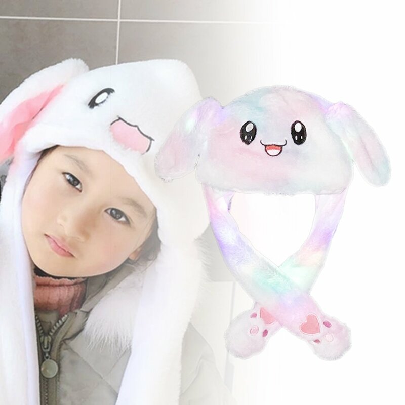 Plush Moving Rabbit Ears Hat Funny Hand Pinching Airbag Magnet Soft Hat Controllable Long Ears Cute Animal Gift Rabbit Ear Hat