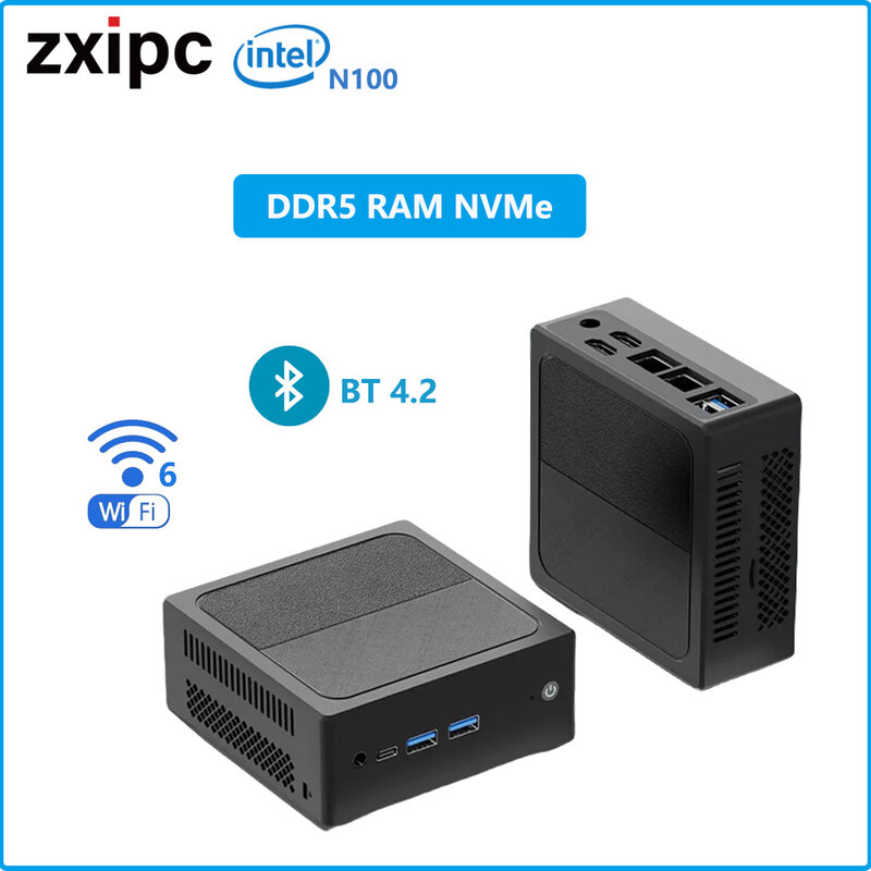 ZXIPC-Mini PC Intel N100, Ordenador de 4 núcleos, 4 hilos, 4800Mhz, DDR4, DDR5, WiFi 6, BT5.2, 16GB, 512GB, para videojuegos