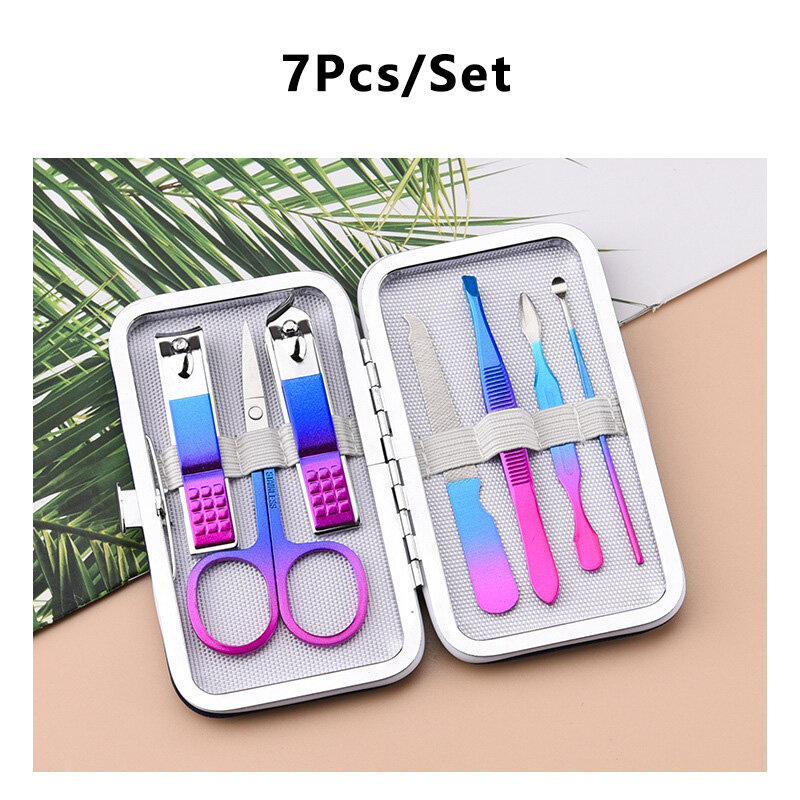Colorful Manicure Cutters Nail Clipper Set Household Stainless Steel Ear Spoon Nail Clippers Pedicure Nail Scissors Tool