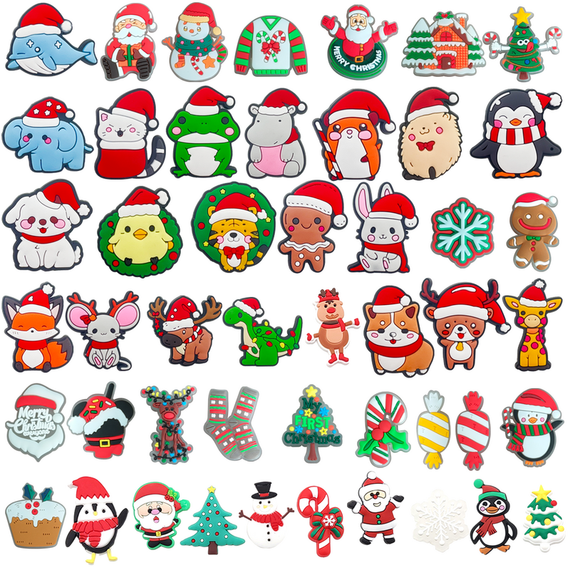 49Pcs Christmas Tree Animals Shoe Charms Snowman Sandals Decoration Cake Shoe Charms Accessories Teens Kid X-mas Gifts