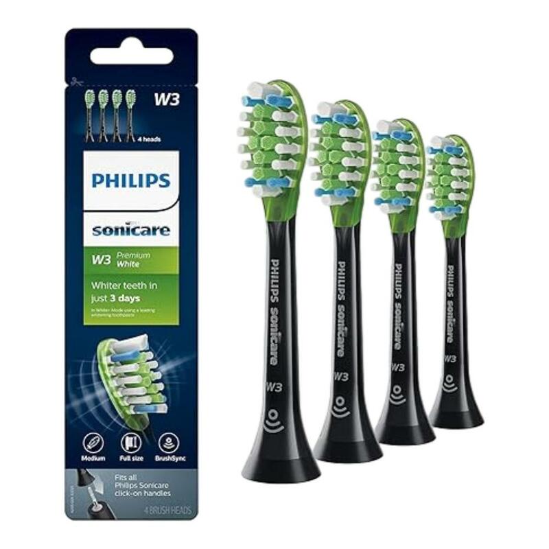 Philips Sonicare Genuine W3 Premium White testine di ricambio per spazzolini da denti, 4 testine, HX9064/65