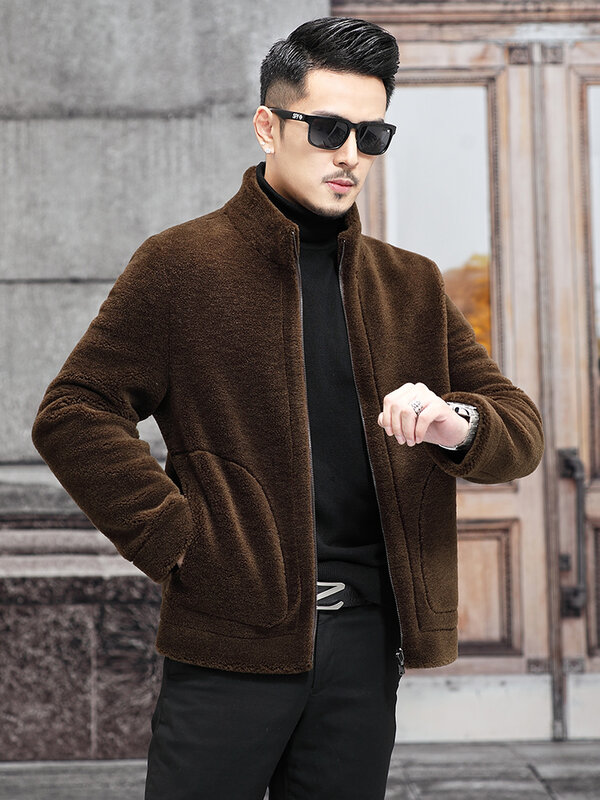 2023 inverno moda uomo corto colletto alla coreana giacche uomo vera pelliccia di agnello cappotti uomo manica lunga Casual cappotti caldi P527