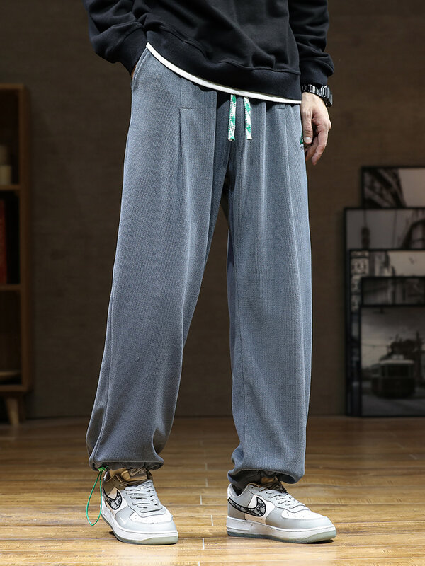 خريف 2022 جديد سروال قصير Sweatpants الرجال قابل للتعديل واسعة الساق العداء حجم كبير ملابس الشارع الشهير عادية مستقيم طويل السراويل الفضفاضة 8XL