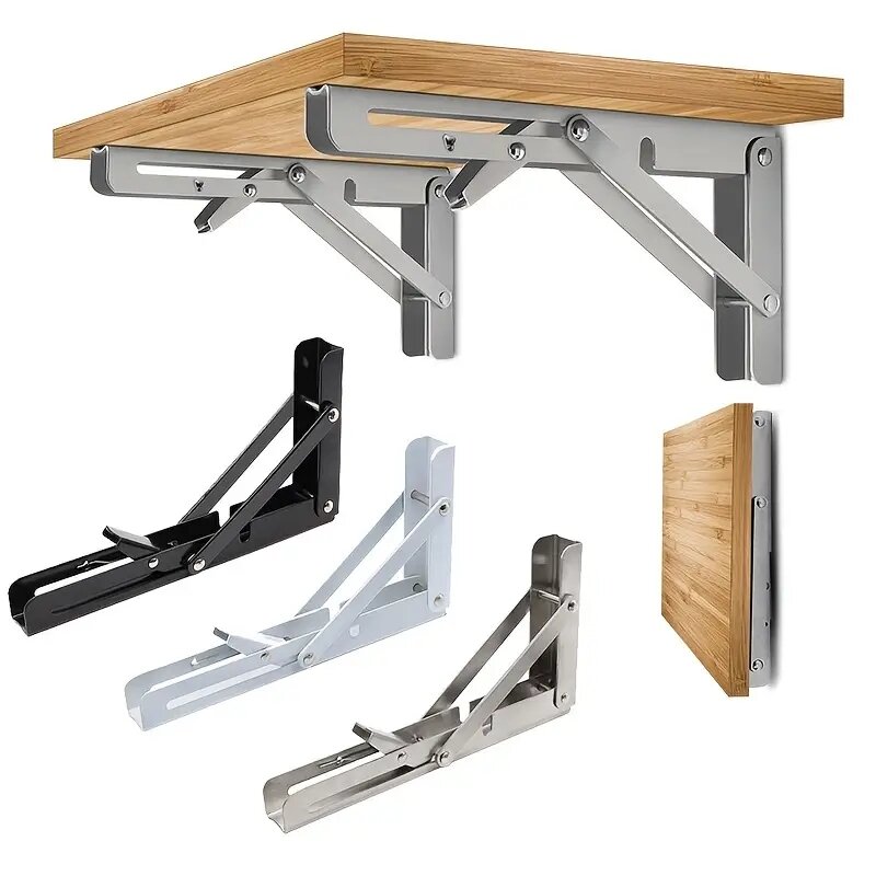 2 piece Heavy Duty Folding Shelf Brackets - 8, 10 & 12 - Wall Mounted for Bench Table with Screws