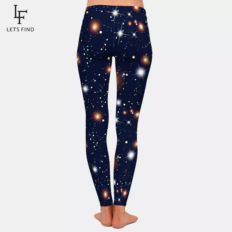 Letsfind nova chegada alta wiast mulheres leggings 3d céu noturno com estrelas impressão de fitness elástico magro leggings completos