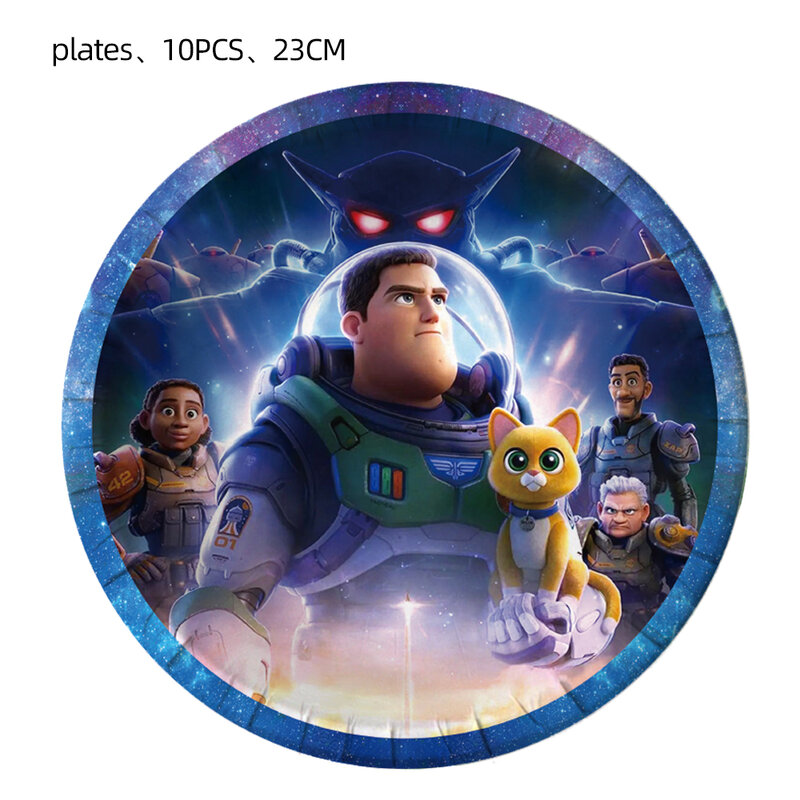 Disney-vajilla desechable con temática de Buzz Lightyear para niños, platos, vasos, servilletas, suministros de decoración para fiestas de cumpleaños