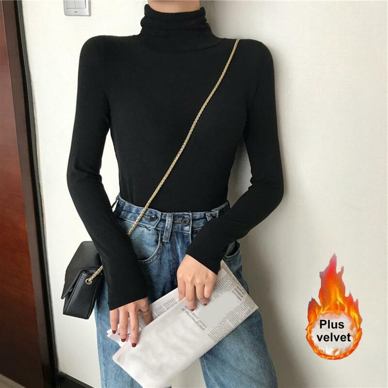 Trendy High Collar Long Sleeve Sweater Widely Applied Base Sweater Pure Color Bottoming T-Shirt for Dating