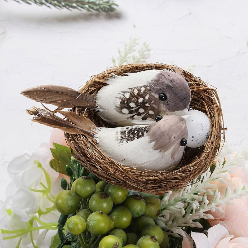 Decor Garden Vine Home House Decoration Craft Nature Realistic Feathered Bird Nest Artificial Craft Birds Birds Egg