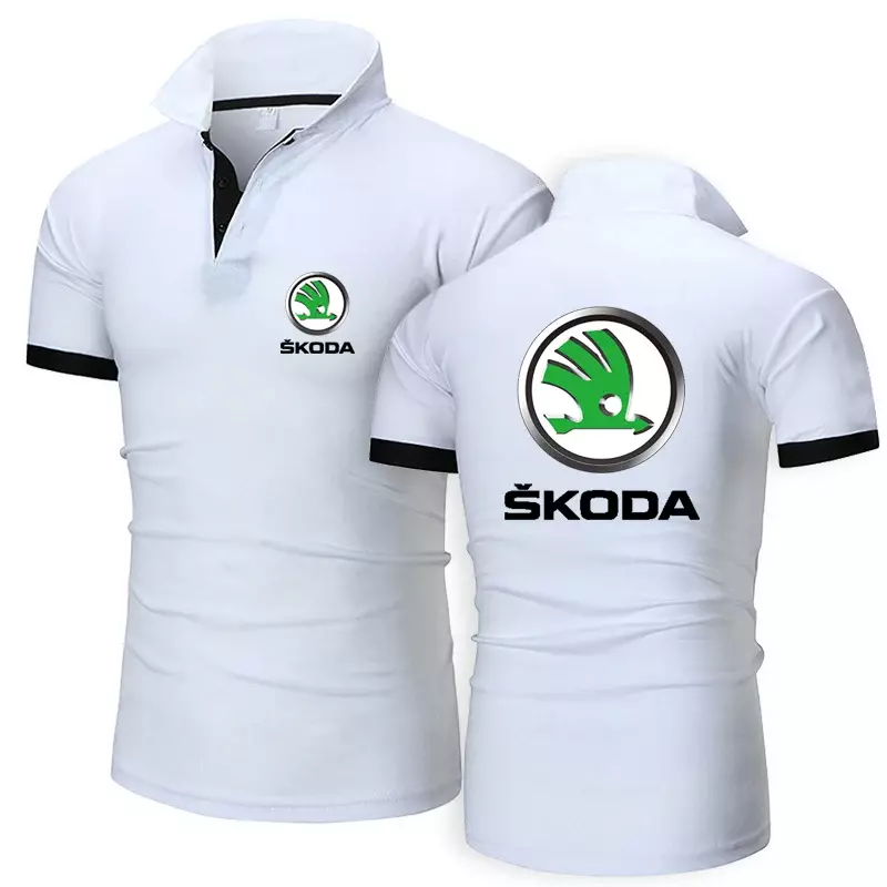 เสื้อโปโลแขนสั้นคอปก Skoda ใหม่ฤดูร้อน2024เสื้อยืดท็อปแบบตัวสั้นแฟชั่นธุรกิจระบายอากาศสบาย