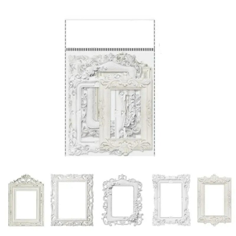 Material de marco de fotos con relieve hueco, Marco Retro, Collage de decoración romántica, materiales de serie, encuentro con tarjeta de mano, tienda de Collage N5S6