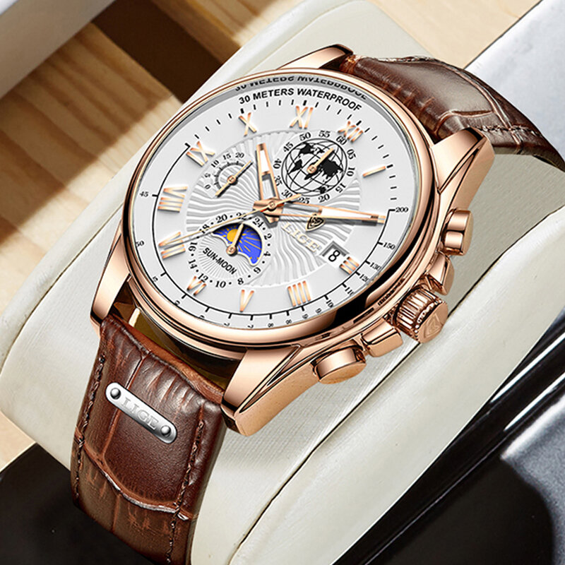 LIGE 남성용 방수 쿼츠 시계, 독특한 스타일, 24 시간 낮 밤 큰 시계, 럭셔리 정품, 최고 브랜드, 2023 신제품