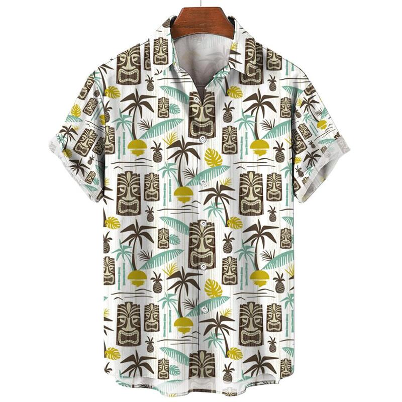 Гавайская Мужская Ретро рубашка с цветочным принтом, летняя Классическая Лоскутная сетчатая повседневная одежда для отпуска с 3d принтом, мужская мода