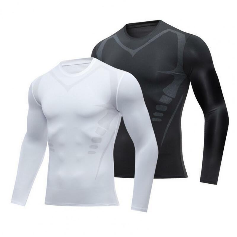 Camisas de manga comprida masculina, alta elasticidade, secagem rápida, corrida, fitness, roupa desportiva