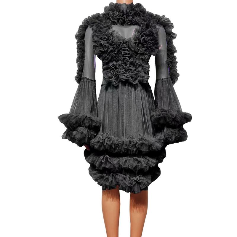 ชุดเดรสตาข่ายสำหรับผู้หญิงชุดคอสเพลย์สำหรับเชียร์ลีดเดอร์ชุดราชินีลายดอกเดรสสีดำสีชมพูสีขาว