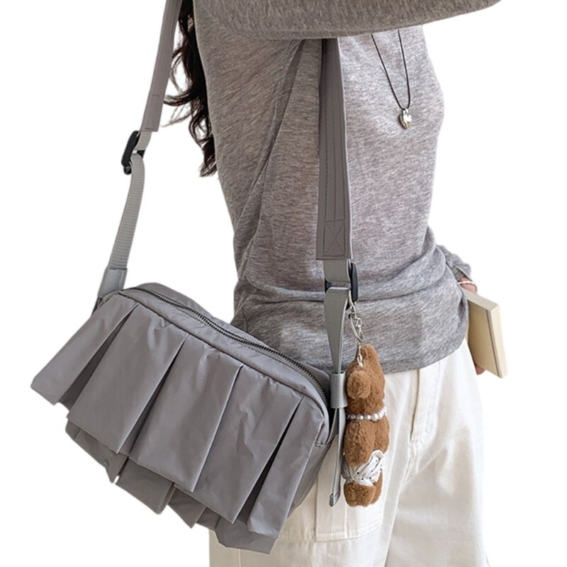 Bolsa leve de nylon tiracolo para mulheres e meninas, bolsa funcional, bolsa de ombro plissada, estilo coreano, 2024
