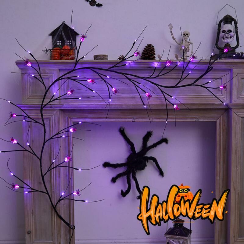 Luz de Halloween con pilas, lámpara LED impermeable, múltiples modos de iluminación, ramita de vid de sauce, accesorio de fotografía, decoración de pared