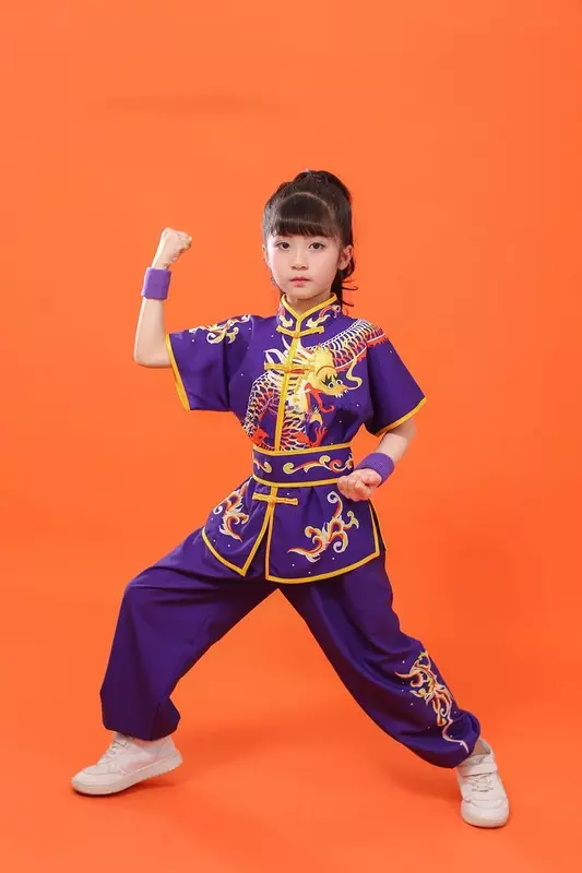 2024 chinese children tai chi wushu clothing martial arts suit kung fu uniform wing chun shaolin dragon print vintage kungfu set