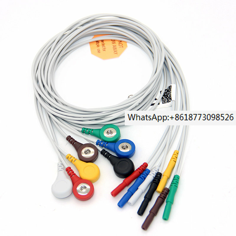DIN 1.5mm Style ECG Holter Lead Cable 7 Wires Set Snap AHA/IEC Terminal