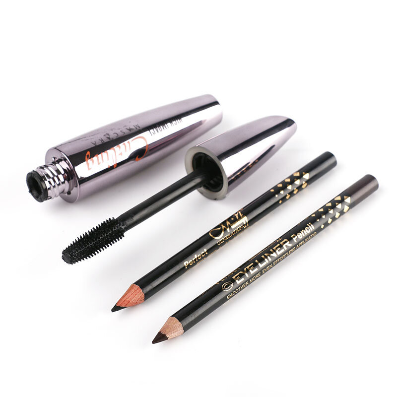 Marka MenowSet tusz do rzęs wodoodporny głośność ekspresowa makijaż 3D z czarno-brązowym eyeliner ołówkiem zestaw do makijażu TSLM2