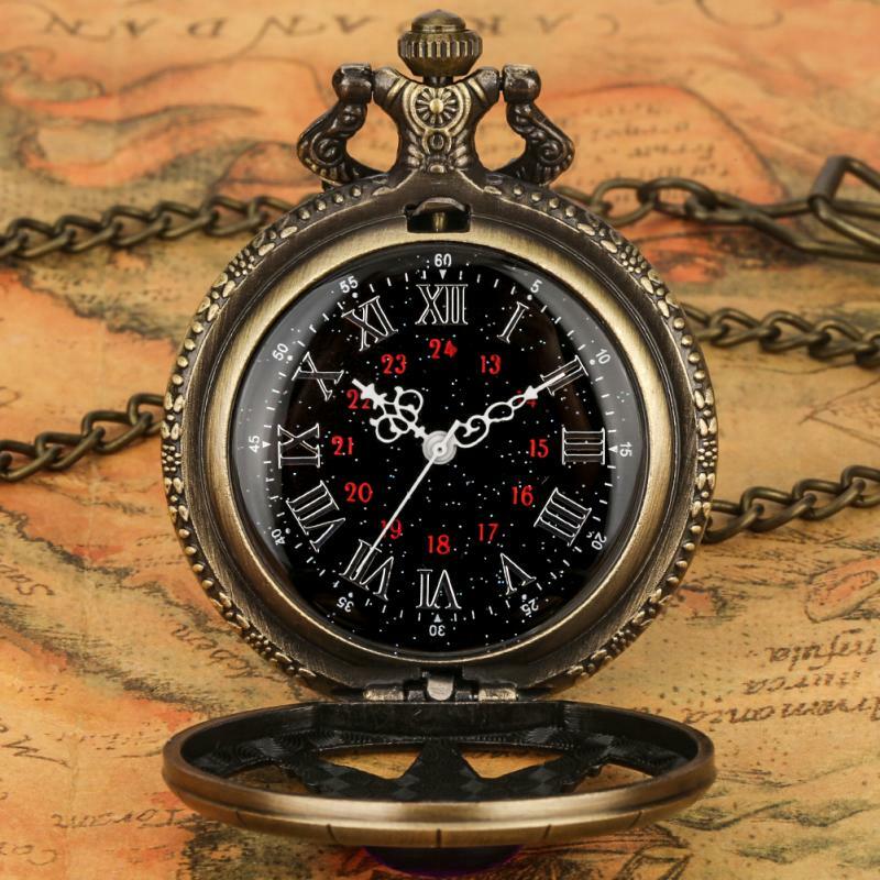Bronzo viola giada smeraldo pietra Steampunk orologi da tasca catena ciondolo orologio numeri romani Display regalo antico per uomo donna