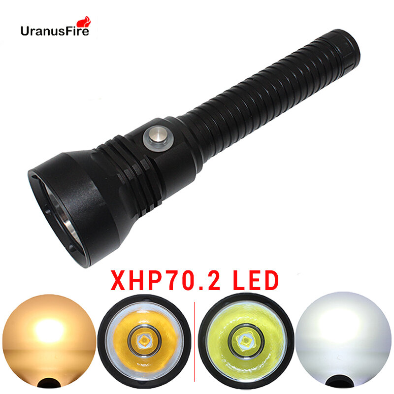 Мощный светодиодный фонарик для дайвинга XHP70.2, желтый/белый свет, 4000 люмен, фонарик для дайвинга с аккумулятором 2/3/* 26650, подводный светодиод...