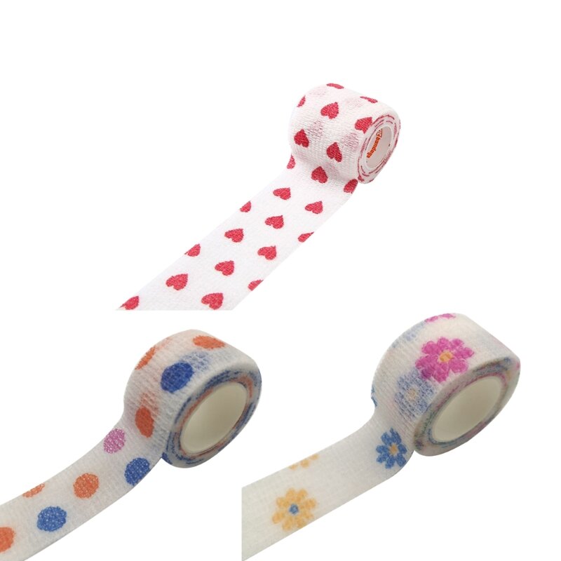 Colorful Heart Floral Printed Therapy Elastic Bandage Roll Self Adhesive Stretch Wrap Tape Sports Protector First Drop Shipping