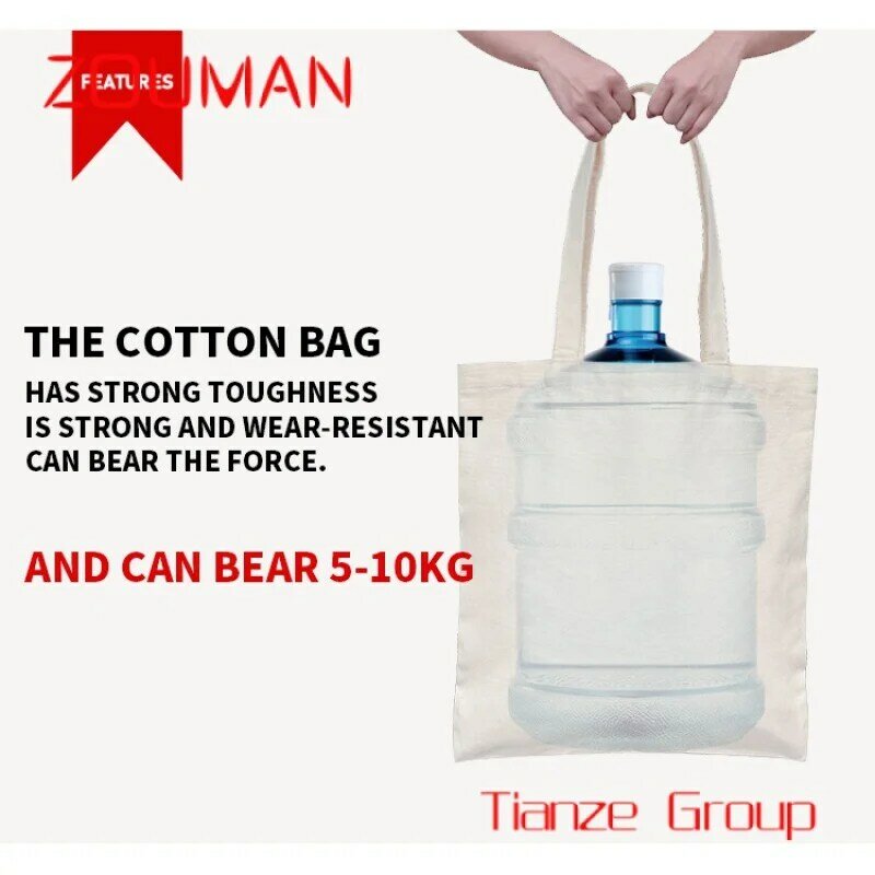 Bolsa de lona de algodón orgánico con asa de compras, bolso grande personalizado con logotipo impreso en blanco, regalo de playa
