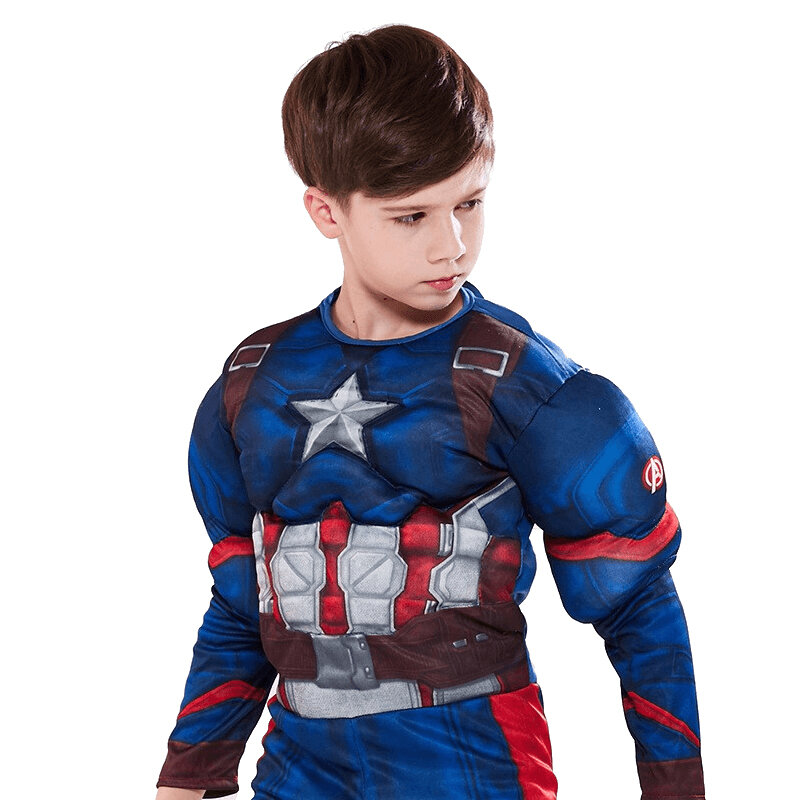 Marvel Superhero Cosplay Costume para crianças, Homem Aranha, Capitão América, Homem de Ferro, Thor, Hulk, Bodysuit muscular, Macacão Halloween Party