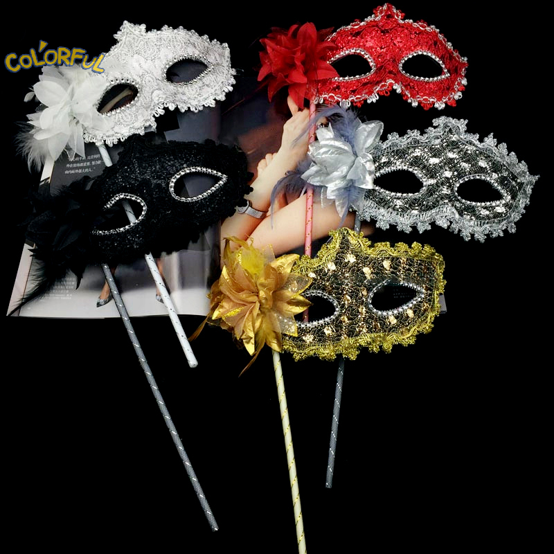 Цветочная ручная маска для женщин, девушек, венецианских принцесс, маскарадные маски на палочке, искусственное украшение