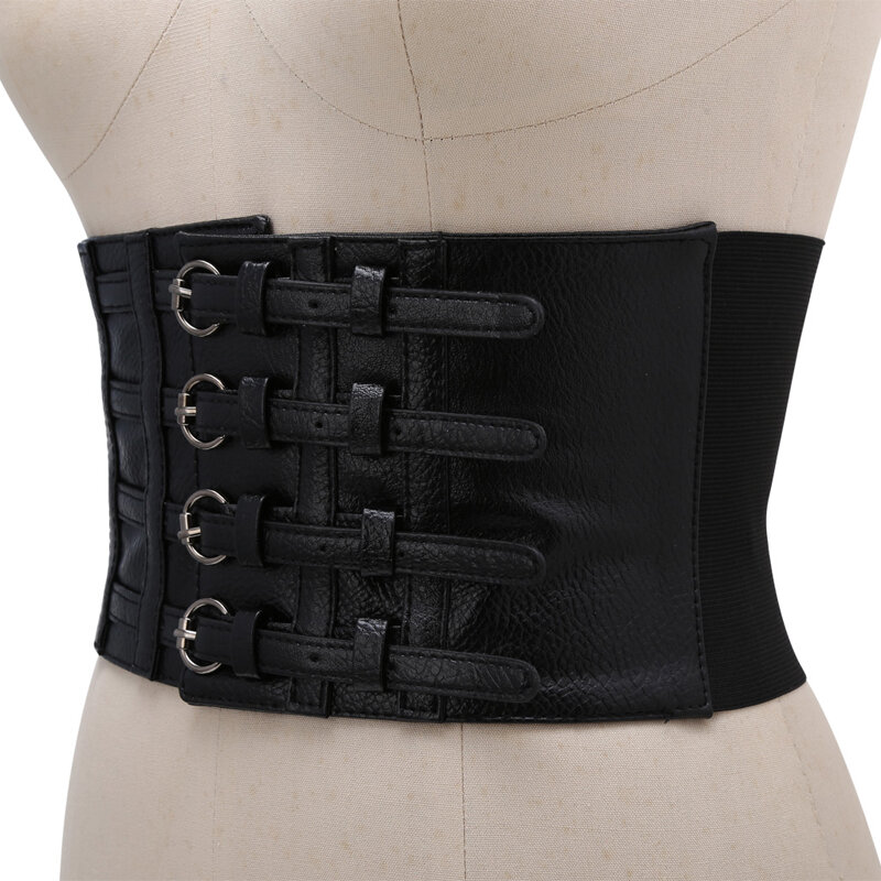 Cintura retrô feminina espartilho elástico largo cinto de couro sintético cós elástico