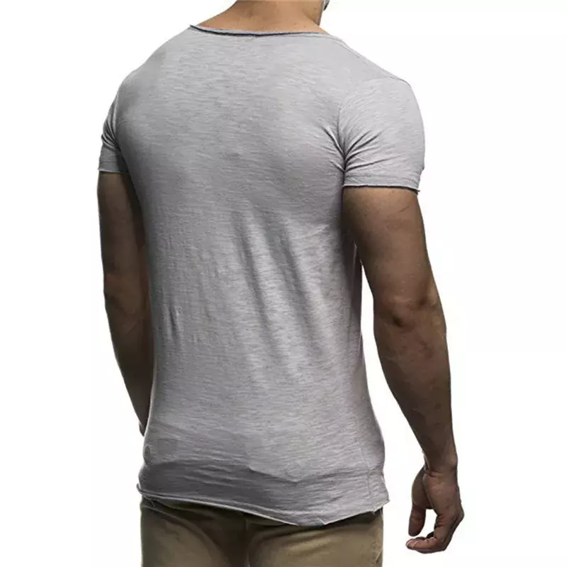 Camiseta Sexy con cuello en V para hombre, Top informal de manga corta, ajustado, musculoso sólido, moda de verano