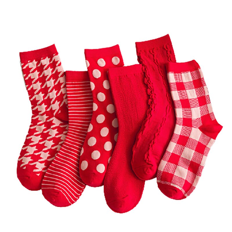 Носки женские в клетку и полоску, удобные носки в стиле Харадзюку, длинные модные в ретро стиле, красные, Осень-зима