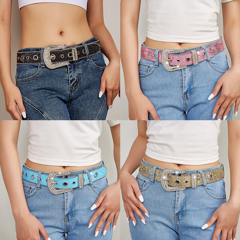 Shinning for Rhinestone Belts Women PU Leather Strap for rhinestone Belts Western Cowboy Y2K Girls Fashion Belt for Jeans Men