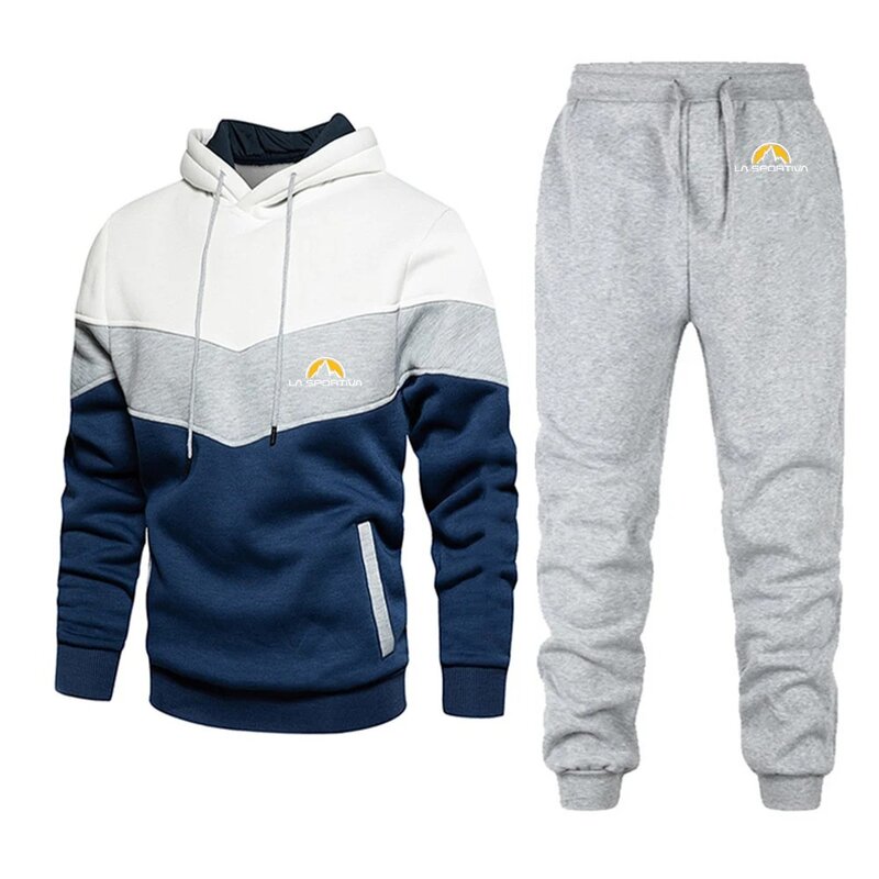 2024 new spring and autumn men's La Sportiva Logo printed tricolor sweatshirt patchwork hoodie+sweatpants suit