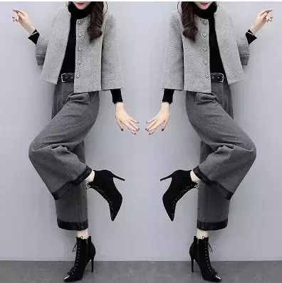 2024New Vintage Jacket Blazer Winter Casual Blazers Suit + Pants Two-piece Set Female Outfits Elegant Women's OfficeTrouser Suit