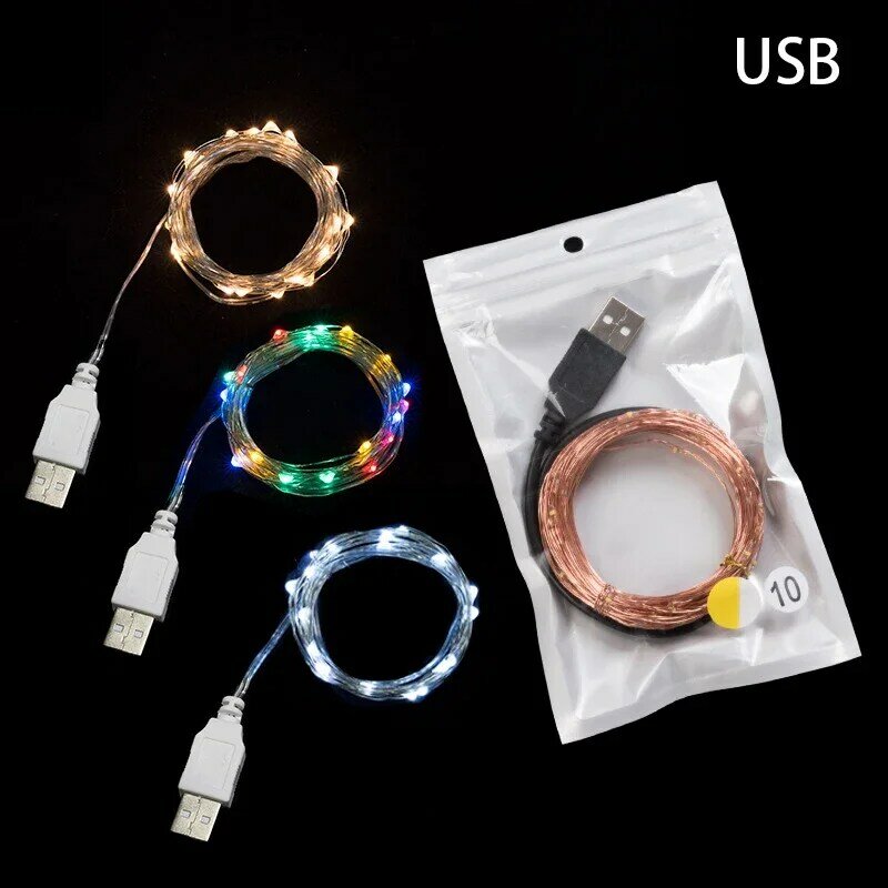 LED Copper Wire Fairy Tale Light String, USB Power Supply, Family Christmas Party, Decoração ao ar livre, 2m, 20 LED