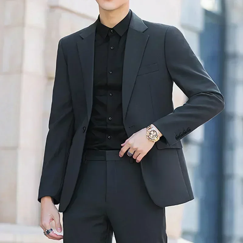 S-6XL-traje informal de negocios para hombre, conjunto de 2 piezas de estilo coreano a la moda, ajustado, Color sólido (+ Pantalones Blazer), vestido de novia para novio, fiesta