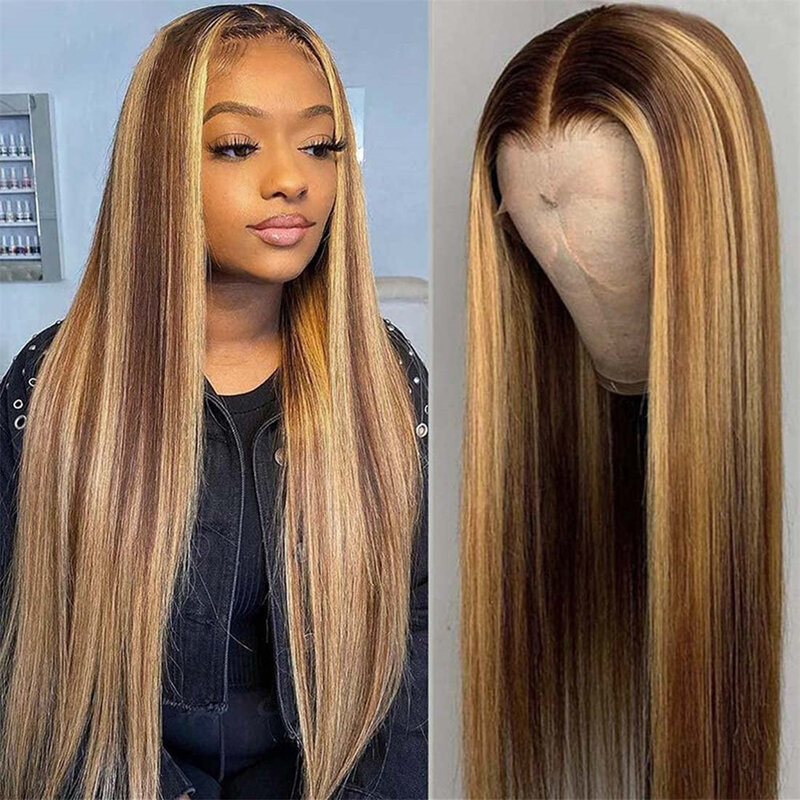 Highlight 13x4 13x6 HD Transaprent Lace Front Wig Human Hair Brazilian Ombre Hair 180% Pre-Plucked Honey Blonde Lace Frontal Wig